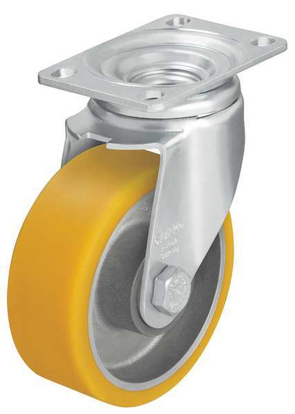 Swivel Plate Caster, Poly, 4 in., 400 lb, Yllw