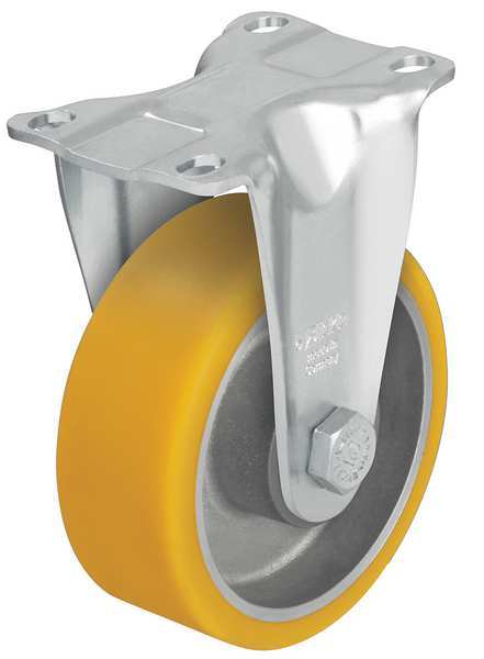 Rgd Plate Caster, Poly, 4 in., 400 lb., Yllw