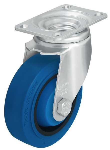 Swivel Plate Caster, Rubber, 4 in, 400 lb, Gry