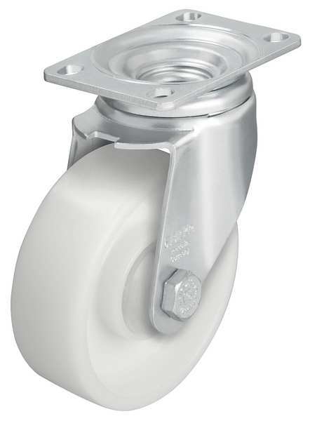 Swivel Plate Caster, Nylon, 4 in., 400 lb, Wht