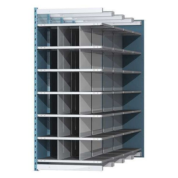 Steel Add-On Pigeonhole Bin Unit, 96 in D x 87 in H x 36 in W, 7 Shelves, Blue/Gray
