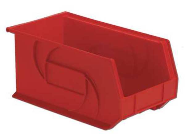 Hang & Stack Storage Bin, Red, Plastic, 14 3/4 in L x 8 1/4 in W x 7 in H, 40 lb Load Capacity
