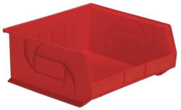 Hang & Stack Storage Bin, Red, Plastic, 14 3/4 in L x 16 1/2 in W x 7 in H, 40 lb Load Capacity