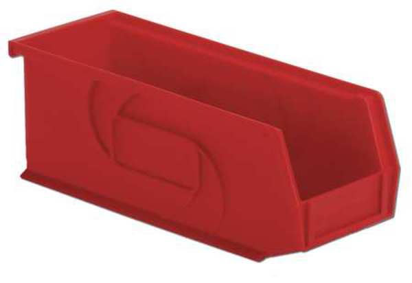 Hang & Stack Storage Bin, Red, Plastic, 10 7/8 in L x 4 1/8 in W x 4 in H, 30 lb Load Capacity