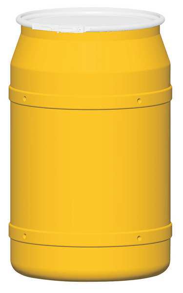 Open Head Transport Drum, Polyethylene, 57.5 gal, Unlined, Yellow