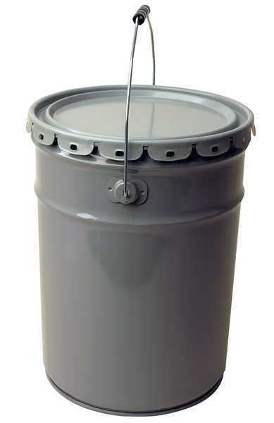 Pail, Open Head, Round, 5 gal, Steel, Gray