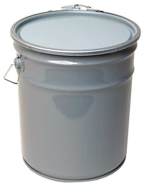 Pail, Open Head, Round, 5 gal, Steel, Gray
