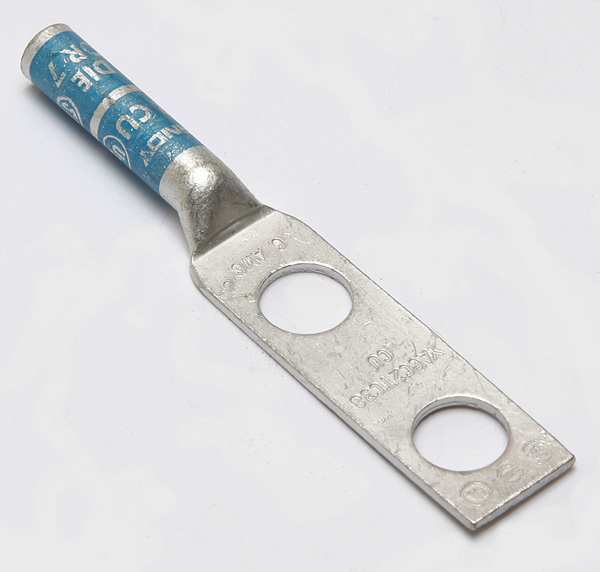 Two Hole Lug Compression Connector, 6 AWG, Length: 3.22 in