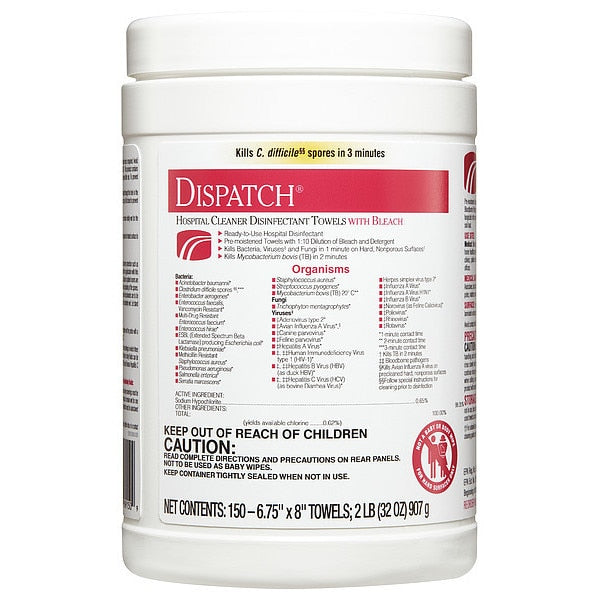 Disinfecting Wipes, White, Canister, Disinfecting/Sanitizing, 150 Wipes, 8 in x 6 3/4 in
