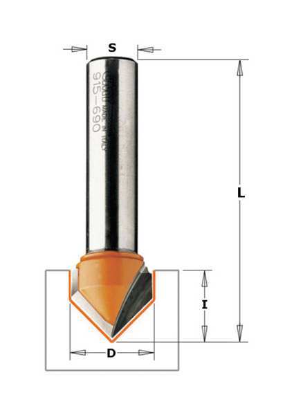 V Grooving Router Bit, HWM, 1/4 in