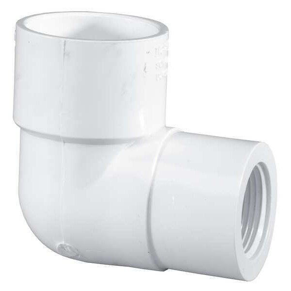 PVC Reducing Elbow, Socket x FNPT, 1 1/2 in x 1 in Pipe Size