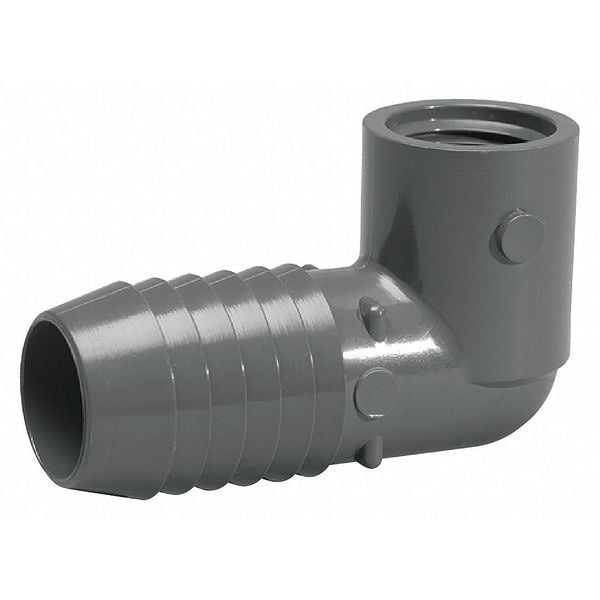 PVC Reducing Elbow, 90 Degrees, Insert x FNPT, 3/4 in x 1/2 in Pipe Size