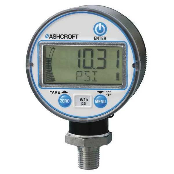 Digital Pressure Gauge, 0 to 30 psi, 1/4 in MNPT, Plastic, Black
