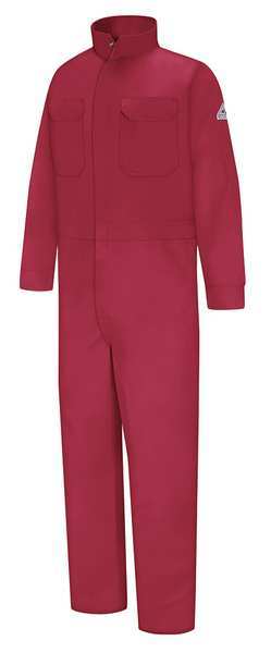 Flame Resistant Coverall, Red, 100% Cotton, 38