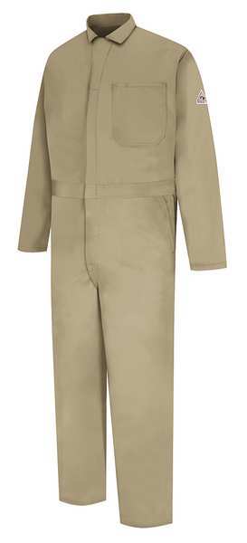 Flame Resistant Coverall, Khaki, 100% Cotton, 54