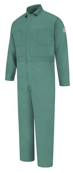 Flame Resistant Coverall, Light Green, 100% Cotton, L