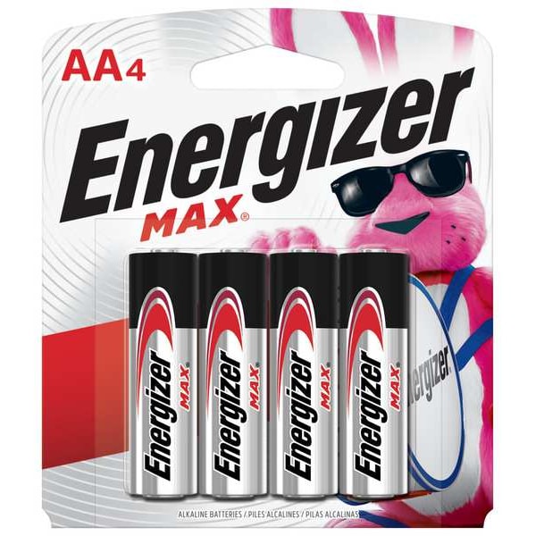 Energizer Max AA Alkaline Battery, 1.5V DC, 4 Pack