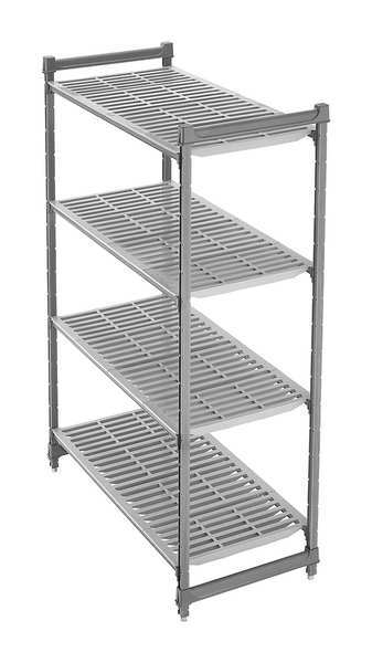 Starter Plastic Shelving Unit, Vented Style, 24 in D, 36 in W, 72 in H, 4 Shelves, Brushed Graphite