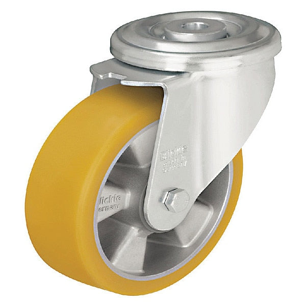 Kingpin Swivel Caster, Polyrthn, 5 in, 770 lb, Ylw