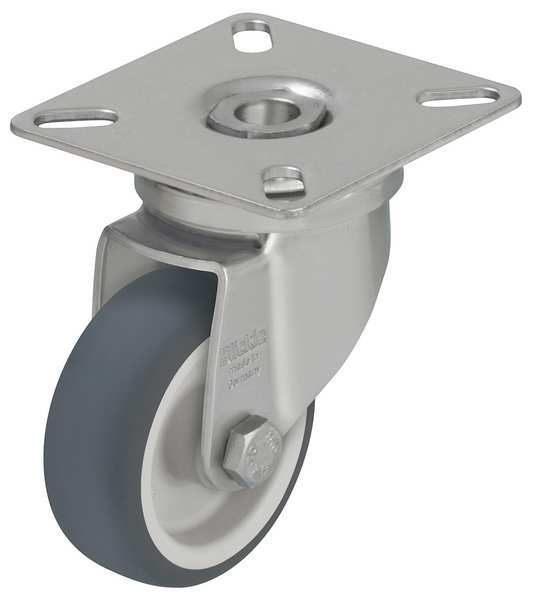 Swivel Plate Caster, Therm Rubber, 3 in, 165 lb