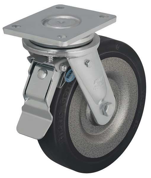 Swivel Plate Caster, Rubber, 5 in., 700 lb., D