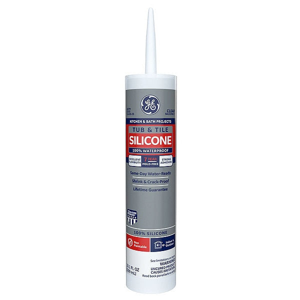 Tub & Tile Caulk, 10.1 oz, Tube, Clear, Silicone Base