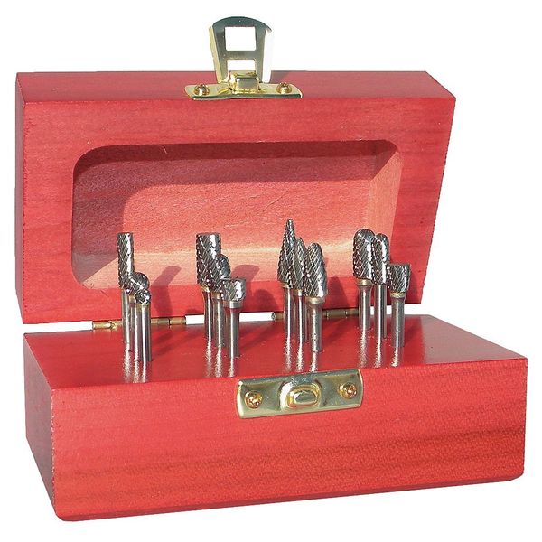 Carbide Bur Set, Single Cut, 1/4 in, 12 pc