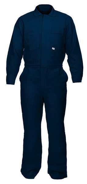 Flame Resistant Coverall, Navy Blue, Cotton Blend, L