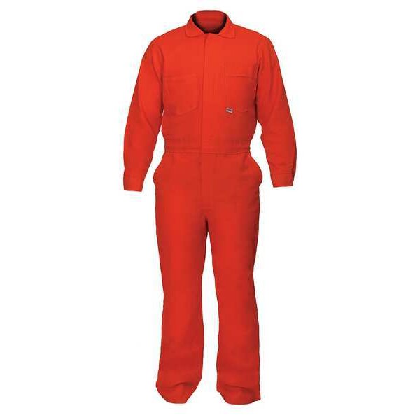 Flame Resistant Coverall, Orange, Cotton Blend, XL