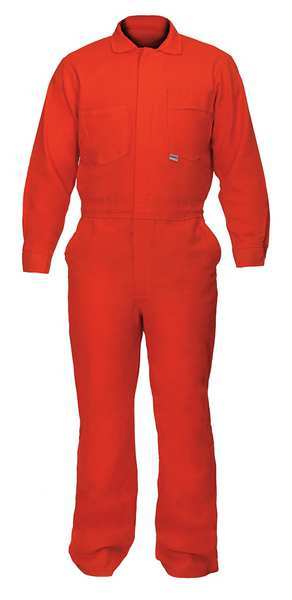 Flame Resistant Coverall, Orange, Cotton Blend, L