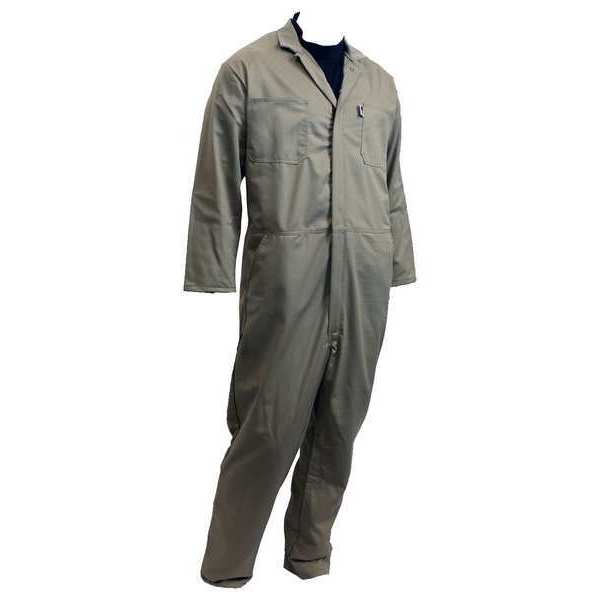 Flame Resistant Coverall, Khaki, Cotton Blend, L