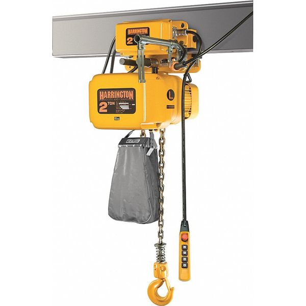Electric Chain Hoist, 4,000 lb, 20 ft, Motorized Trolley, Yellow