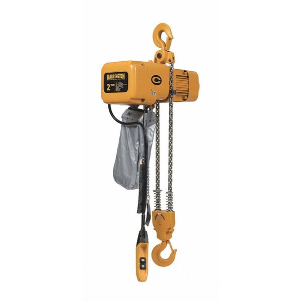Electric Chain Hoist, 4,000 lb, 20 ft, Hook Mounted - No Trolley, Yellow