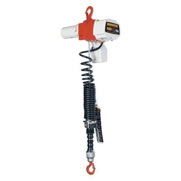 Electric Chain Hoist, 400 lb, 6 ft, Hook Mounted - No Trolley, White and Orange