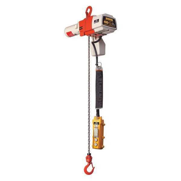 Electric Chain Hoist, 400 lb, 10 ft, Hook Mounted - No Trolley, White and Orange