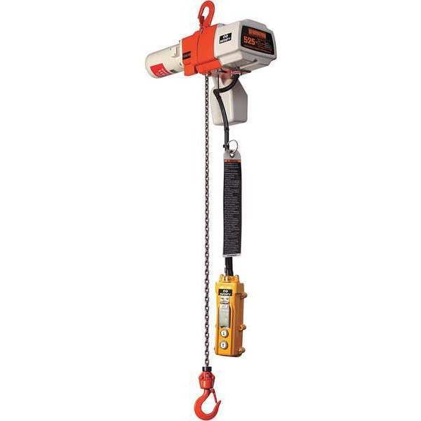 Electric Chain Hoist, 1,050 lb, 20 ft, Hook Mounted - No Trolley, White and Orange
