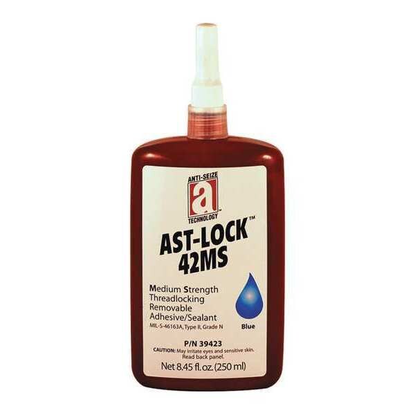 Threadlocker, ANTI-SEIZE TECHNOLOGY 42MS, Blue, Medium Strength, Liquid, 250 mL Bottle