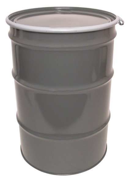 Open Head Transport Drum, Steel, 55 gal, Lined, Gray