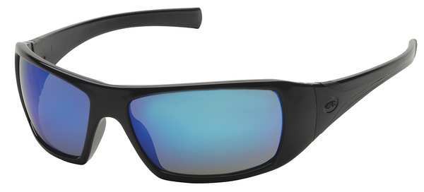 Safety Glasses, Wraparound Blue Mirror Polycarbonate Lens, Scratch-Resistant