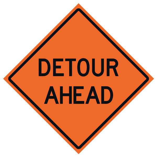 Detour Traffic Sign, 36 in H, 36 in W, Vinyl, Diamond, English, 669-C/36-NRVFO-DA
