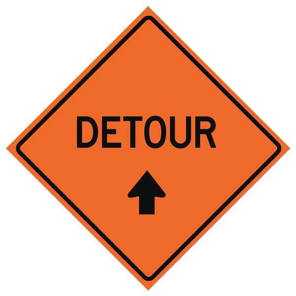 Detour Traffic Sign, 36 in H, 36 in W, Polyester, PVC, Diamond, 669-C/36-EMO-D