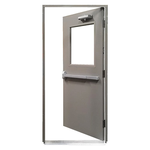 Steel Door with Frame, LHR, 80 in H, 36 in W, 1 3/4 in Thick, 18 Gauge Steel
