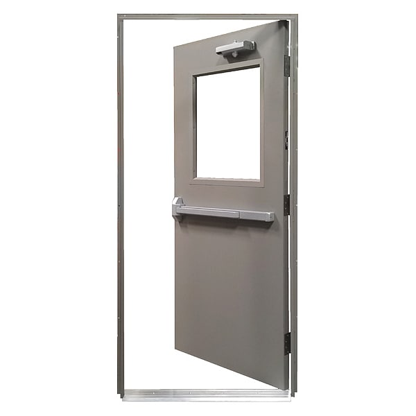 Steel Door with Frame, LHR, 84 in H, 36 in W, 1 3/4 in Thick, 18 Gauge Steel