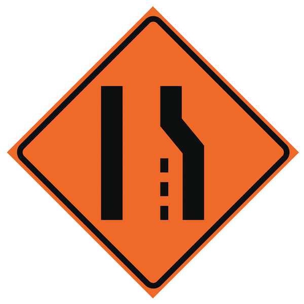 Lane Ends Traffic Sign, 48 in H, 48 in W, Vinyl, Diamond, No Text, 669-C/48-DGFO-RS