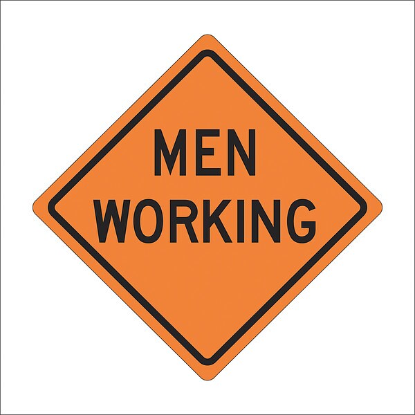Workers Ahead Traffic Sign, 36 in H, 36 in W, Vinyl, Diamond, English, 669-C/36-RVFO-MW