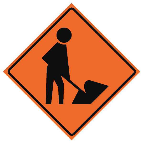 Workers Ahead Traffic Sign, 48 in H, 48 in W, Polyester, PVC, Diamond, No Text, 669-C/48-EMO-MS