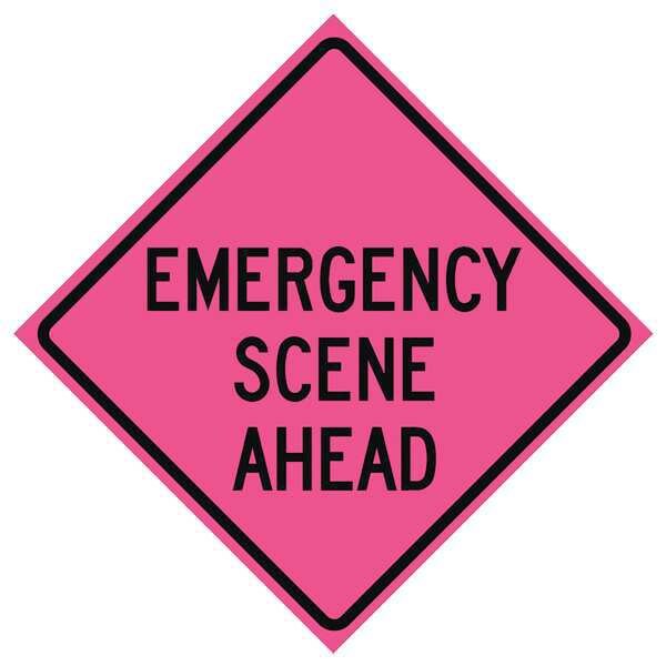 Emergency Scene Ahead Traffic Sign, 48 in Height, 48 in Width, Vinyl, Diamond, English
