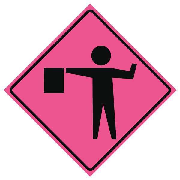 Flagger Ahead Traffic Sign, 48 in H, 48 in W, Vinyl, Diamond, No Text, 669-C/48-SBFP-FS