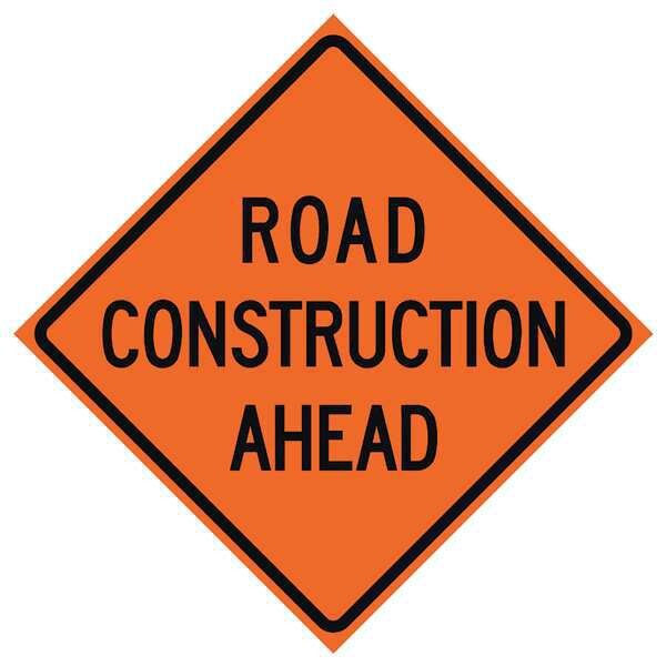 Road Construction Ahead Traffic Sign, 36 in Height, 36 in Width, Polyester, PVC, Diamond, English