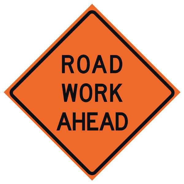 Road Work Ahead Traffic Sign, 36 in H, 36 in W, Vinyl, Diamond, English, 669-C/36-NRVFO-RW